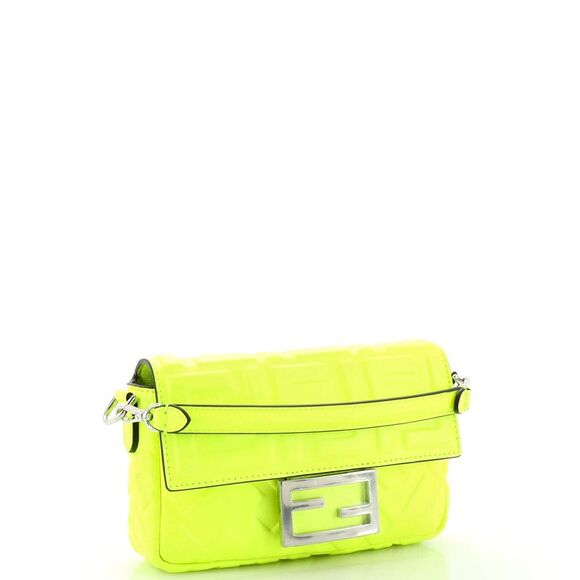 Fendi Baguette NM Bag Zucca Embossed Leather Mini Green - Picture 2 of 7